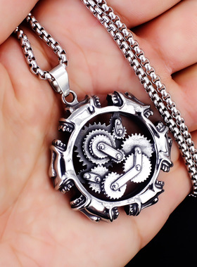 欧美跨境外贸蒸汽朋克风重工骷髅头齿轮项链恶灵机车党嘻哈吊坠