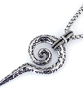 跨境铸造复古时尚卷蛇权杖图腾吊坠朋克嘻哈街头潮男不锈钢项链