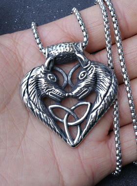 速卖通爆款狼头爱心十字花十字架项链配不锈钢项链男女外贸吊坠