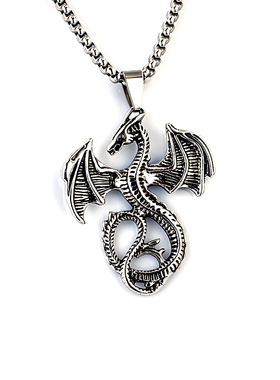 个性时尚潮流朋克风 男士不锈钢项链复古个性生肖龙 飞龙项坠饰品