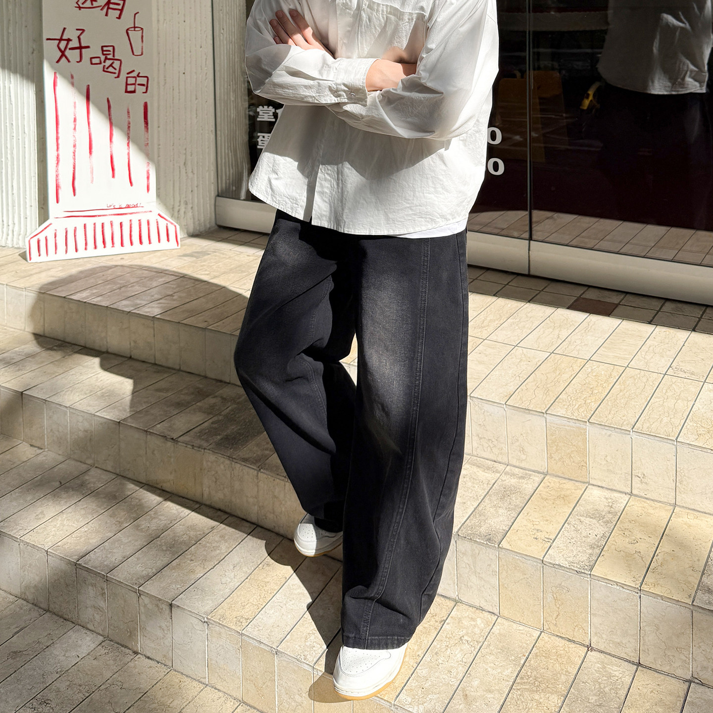 GOOZI MADE美式水洗牛仔裤男冬季直筒弯刀裤男生宽松阔腿休闲裤子,淘宝优惠券,粉丝福利购,淘宝优惠卷