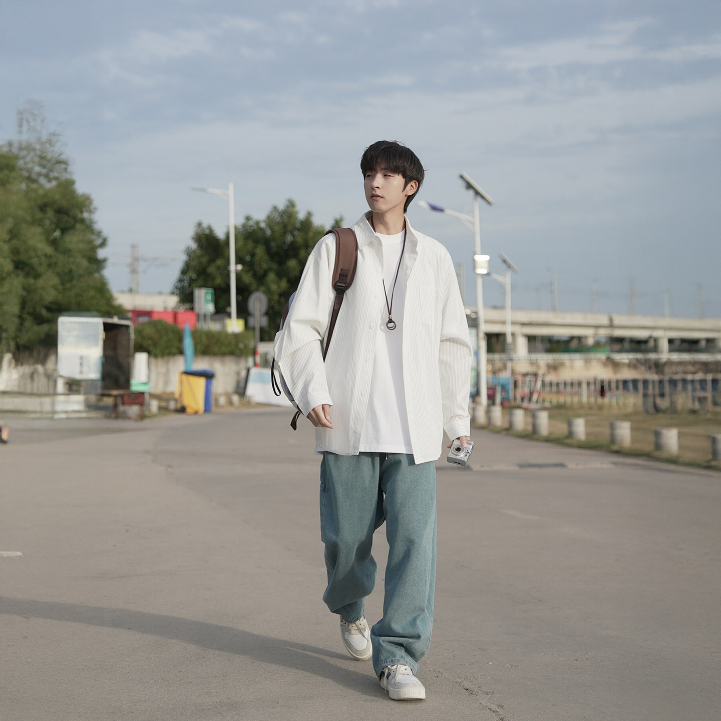 GOOZI MADE浅蓝色条纹衬衫男春季男生男款寸衫少年感长袖衬衣外套,淘宝优惠券,粉丝福利购,淘宝优惠卷