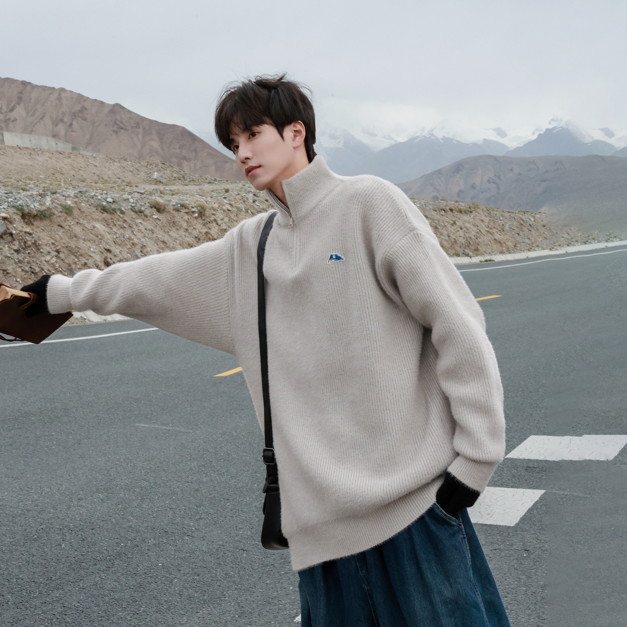 GOOZI MADE日系半拉链高领毛衣男冬季保暖男生纯色套头针织衫外套,淘宝优惠券,粉丝福利购,淘宝优惠卷