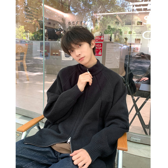 Strickjacke mit halbem Rollkragen und doppeltem Reißverschluss