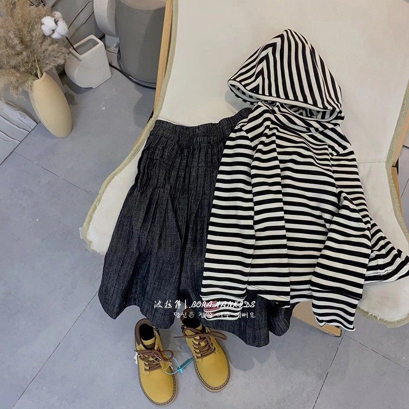 女童条纹长袖T恤2025新款秋季中大儿童连帽卫衣男童套头打底衫潮,淘宝优惠券,粉丝福利购,淘宝优惠卷