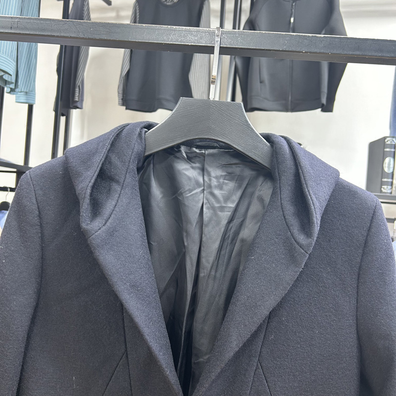 含羊毛料商务休闲连帽中长款毛呢大衣秋冬纯色保暖呢外套 - 图2