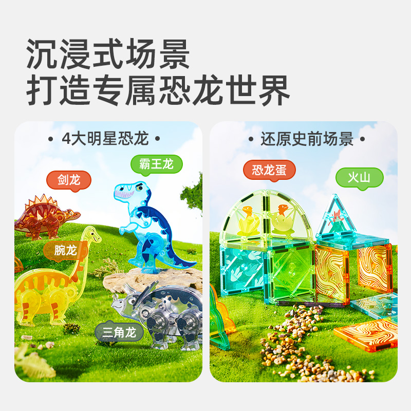 mideer弥鹿侏罗纪恐龙彩窗磁力片磁吸拼装男女孩积木礼物益智玩具 - 图1