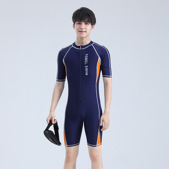 男泳衣套装青少年夏2025年新款大码防晒胖童大童初中生连体游泳衣