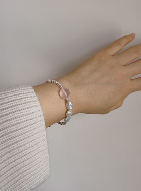 925纯银小众设计粉晶桃花运手链