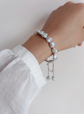 天然巴洛克珍珠法式冷光手链