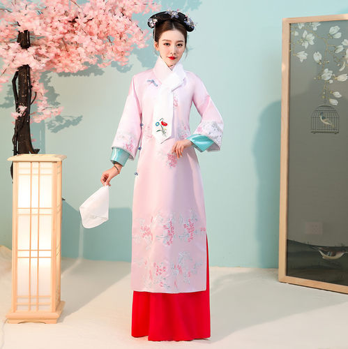 清朝古装格格服装满族旗服女古代宫女娘娘嬷嬷宫廷甄嬛传演出服装 - 图1