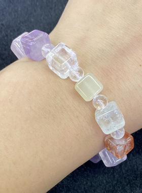 天然水晶胶花方糖手串时尚小清新