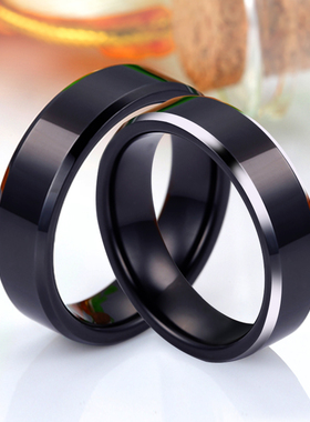 钨金单身黑色日韩潮人刻字戒指