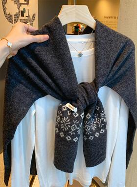 全羊毛灰色针织外搭披肩女秋冬季