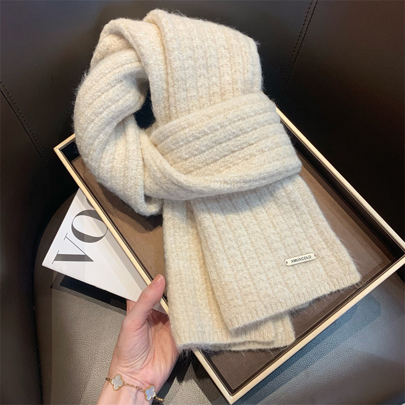 出口韩国~小金标纯色含羊毛围巾女冬季百搭保暖学生情侣针织围脖,淘宝优惠券,粉丝福利购,淘宝优惠卷