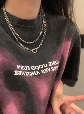 气质甜酷辣妹小众夏季双层T恤链