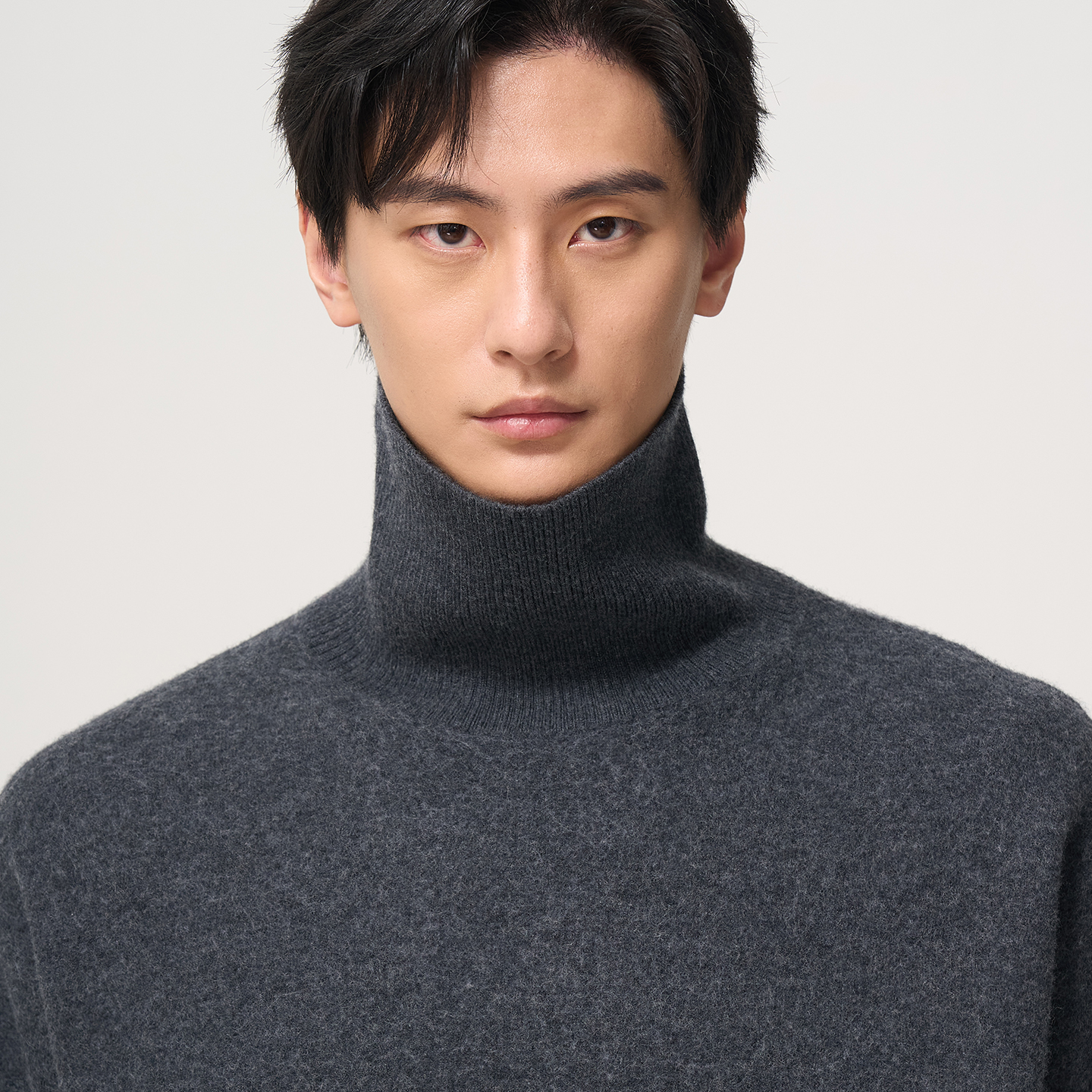 石见山100%澳洲美利奴羊毛缩绒毛衣男士高领宽松套头针织线衫男款 - 图1