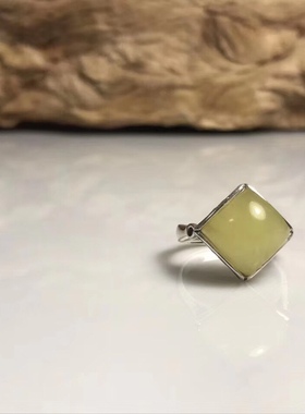 手工蜜蜡戒指 925银戒托