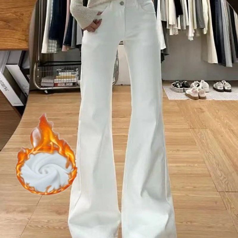 加绒加厚中大童白色牛仔裤新款微喇小个子显瘦拖地喇叭马蹄裤子女,淘宝优惠券,粉丝福利购,淘宝优惠卷