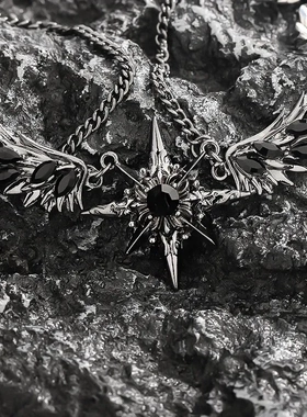 六芒星双层项链男羽翼高级感钛钢不掉色配饰女简约百搭个性风饰品