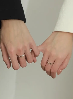 S999足银日照金山情侣戒指刻字小众设计男女对戒情人节送女友