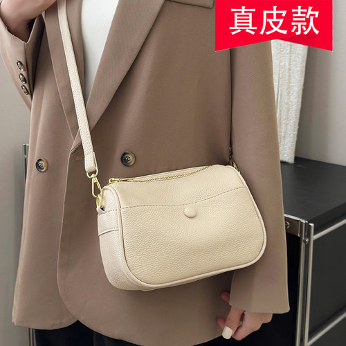 女包真皮2026新款时尚通勤高级感牛皮波士顿枕头包软皮单肩斜挎包 - 图1