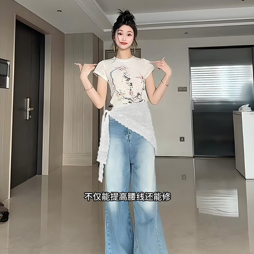 韩式蕾丝花边腰带配饰女配牛仔裤屁帘杏色腰巾三角巾丝巾搭配头巾 - 图2