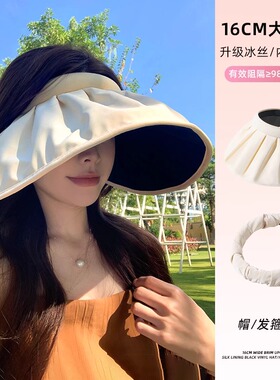 黑胶防晒帽女夏季防空顶帽子2025新款冰丝大帽檐贝壳遮阳帽
