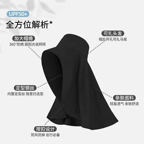 骑车全方位超大披肩防晒帽子女夏季2025新款大帽檐防紫外线遮阳帽 - 图3
