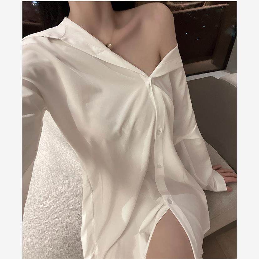 性感睡衣bf男友风白衬衫纯欲风火辣睡裙女高级感夏季可外穿家居服 - 图3