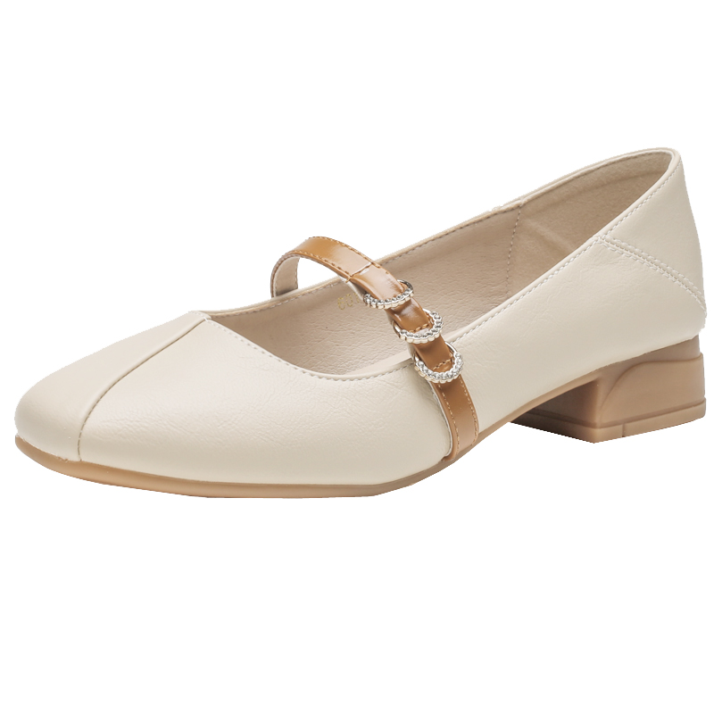 羊皮版~软底玛丽珍女鞋2025春秋透气平底粗跟单鞋豆豆鞋女乐福鞋,淘宝优惠券,粉丝福利购,淘宝优惠卷