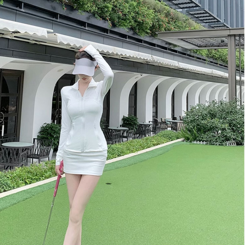 高尔夫球服女套装时尚修身速干长袖女上衣GOLF运动短裙子网球羽毛 - 图3