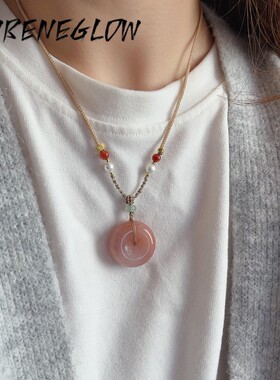 新中式天然石项链抽拉可调节锁骨链ins网红博主长款毛衣链