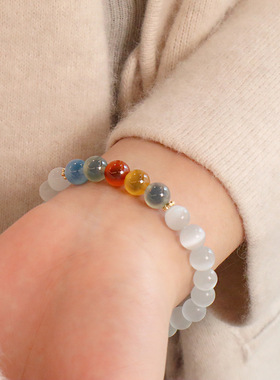 天然猫眼石水晶小众设计感玛瑙手串铃兰花送女友闺蜜饰品手链女