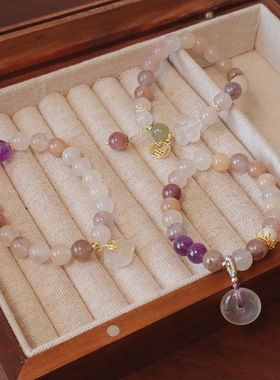 天然太翠新中式气质平安扣手饰品福牌吊坠女手链女生朱砂小众手串