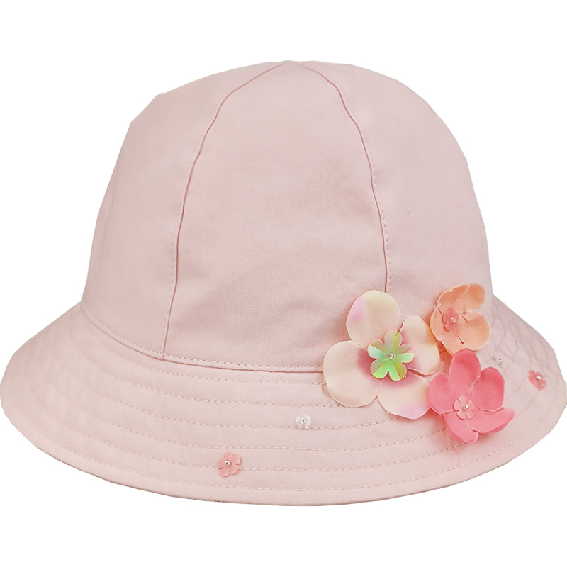 女童帽子秋季薄款纯棉立体花朵潮洋气时尚韩版儿童女宝宝渔夫盆帽
