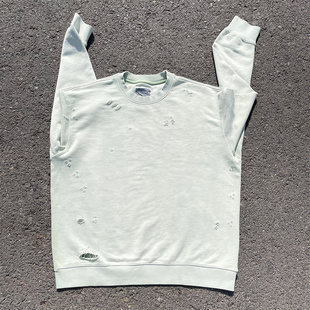 清仓款!450克重磅水洗渐变色情侣破坏破洞套头卫衣情侣宽松上衣 - 图2