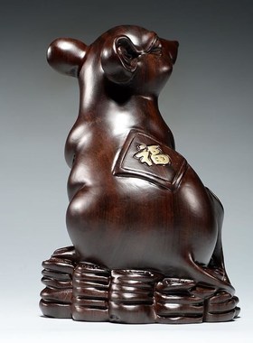 黑檀木雕花梨开业送礼老鼠摆件