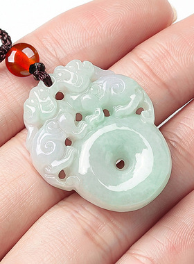 天然缅甸翡翠招财貔貅玉石吊坠