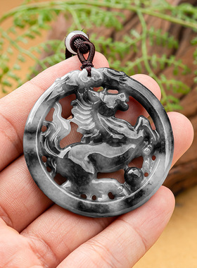 天然正品乌鸡种马到功成玉石吊坠