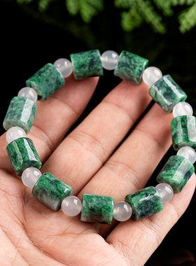 天然翡翠路路通飘绿手串