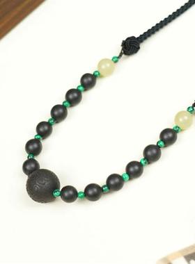 吉祥】手工编织绳子男女款项饰古法合香珠千伶香和田玉项链0.8时