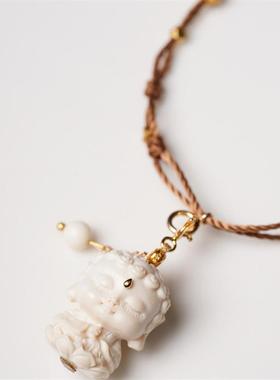 天然猛犸象牙项炼原创设计大日如来吊坠炼子配饰925银镀金绿松