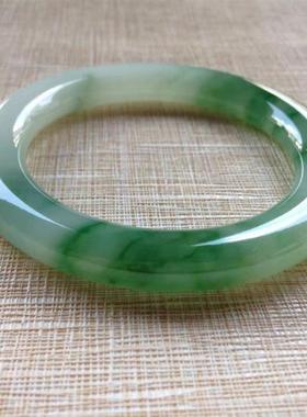 缅甸老坑蓝色油青飘花翡翠玉手镯女生手镯料正圈贵妃冰种糯种玉镯