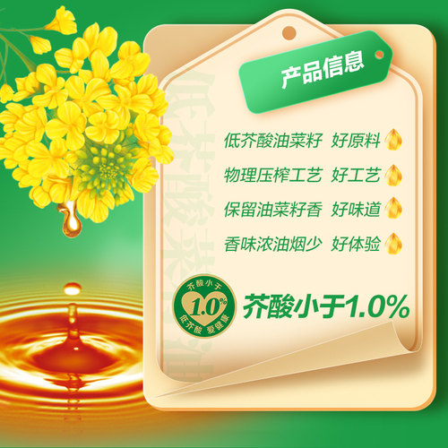 【鲁花直营】 鲁花 低芥酸特香菜籽油5L 非转基因 物理压榨 - 图2
