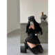 ເສື້ອຍືດແຂນຍາວຄໍສູງ plaid pleated skirt ຊຸດກະໂປງສັ້ນ