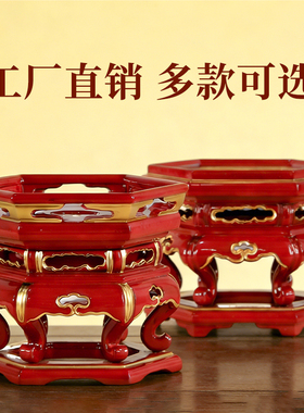 六角实木佛像供盘精雕