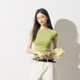 RPB BRAND simple fashion texture commuting slim elastic right shoulder slim waist basic short-sleeved T-shirt top