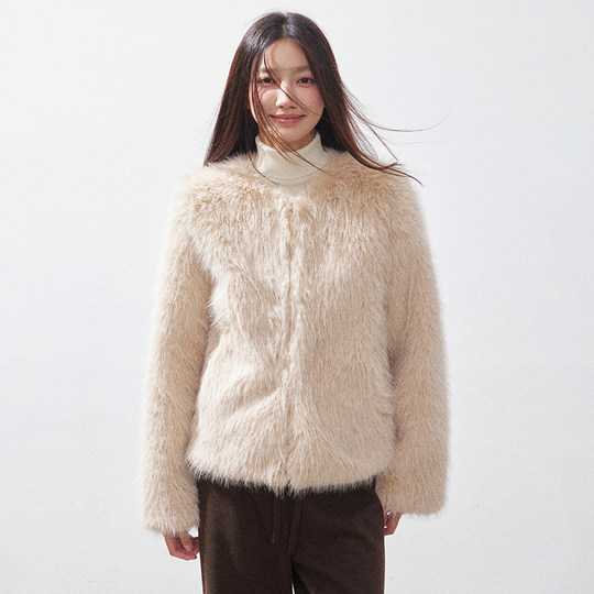 RPB BRAND fashionable retro eco-friendly fur all-in-one round neck short fur winter coat