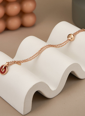 红色幸运铜钱吊坠玫瑰金项链欧美原单轻奢高级简约百搭